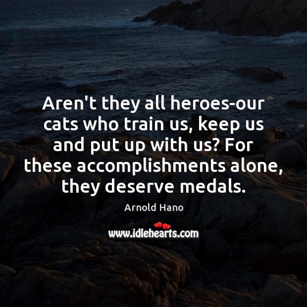 Aren’t they all heroes-our cats who train us, keep us and put Arnold Hano Picture Quote