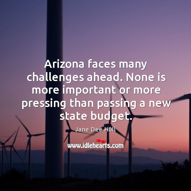 Arizona faces many challenges ahead. None is more important or more pressing than passing a new state budget. Jane Dee Hull Picture Quote