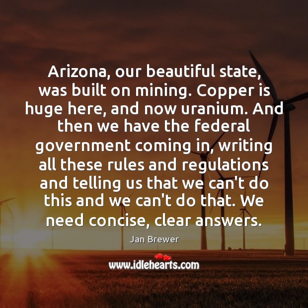 Arizona, our beautiful state, was built on mining. Copper is huge here, Jan Brewer Picture Quote