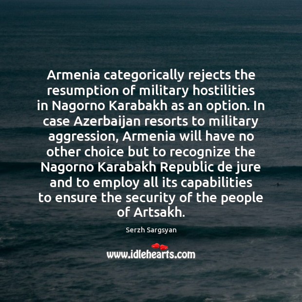 Armenia categorically rejects the resumption of military hostilities in Nagorno Karabakh as Image
