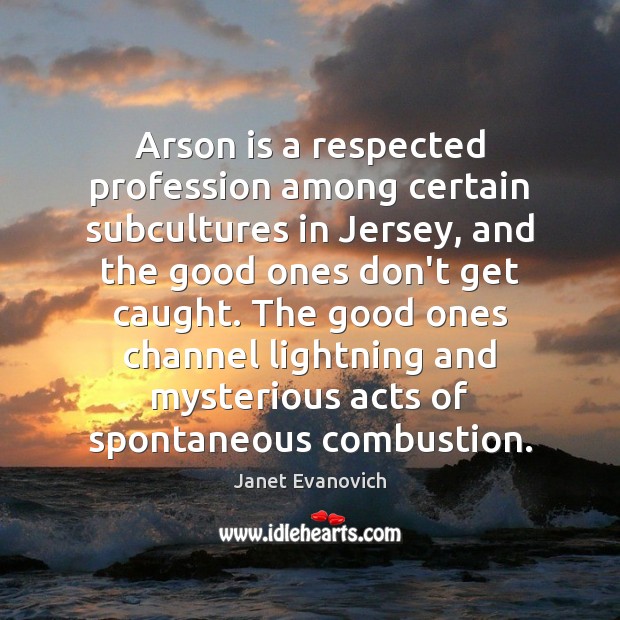 Arson is a respected profession among certain subcultures in Jersey, and the Janet Evanovich Picture Quote