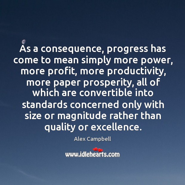As a consequence, progress has come to mean simply more power, more profit Alex Campbell Picture Quote