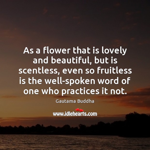 As a flower that is lovely and beautiful, but is scentless, even Gautama Buddha Picture Quote