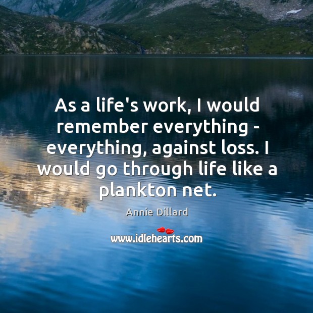 As a life’s work, I would remember everything – everything, against loss. Annie Dillard Picture Quote