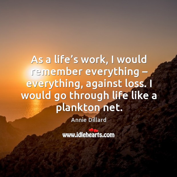 As a life’s work, I would remember everything – everything, against loss. Annie Dillard Picture Quote