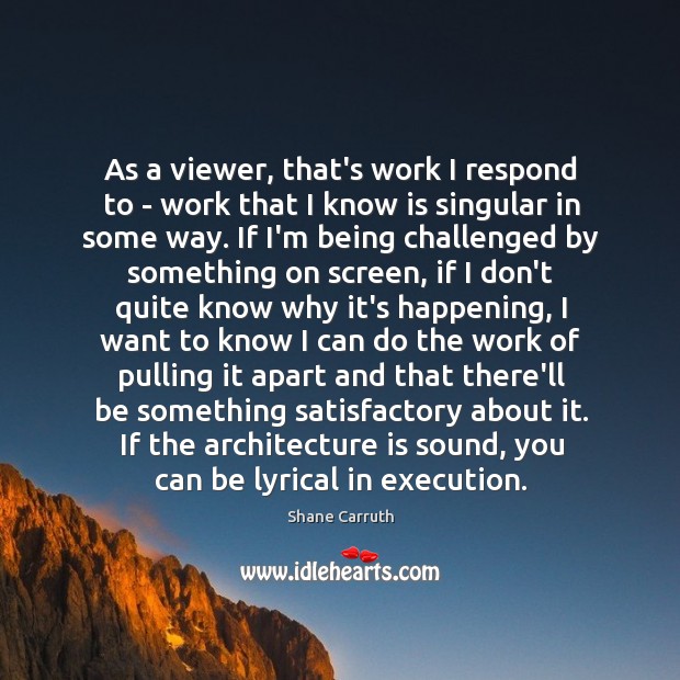 As a viewer, that’s work I respond to – work that I Shane Carruth Picture Quote