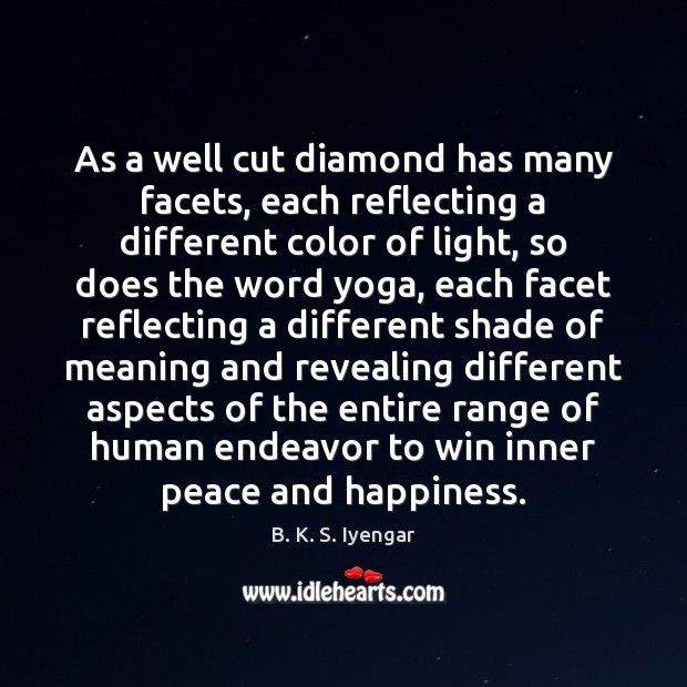 As a well cut diamond has many facets, each reflecting a different B. K. S. Iyengar Picture Quote