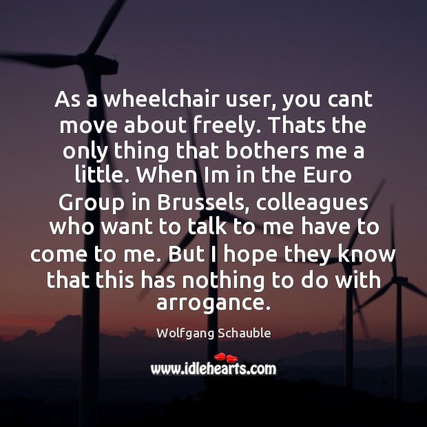 As a wheelchair user, you cant move about freely. Thats the only Wolfgang Schauble Picture Quote