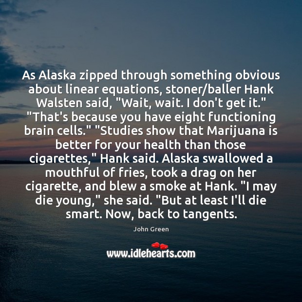 As Alaska zipped through something obvious about linear equations, stoner/baller Hank John Green Picture Quote