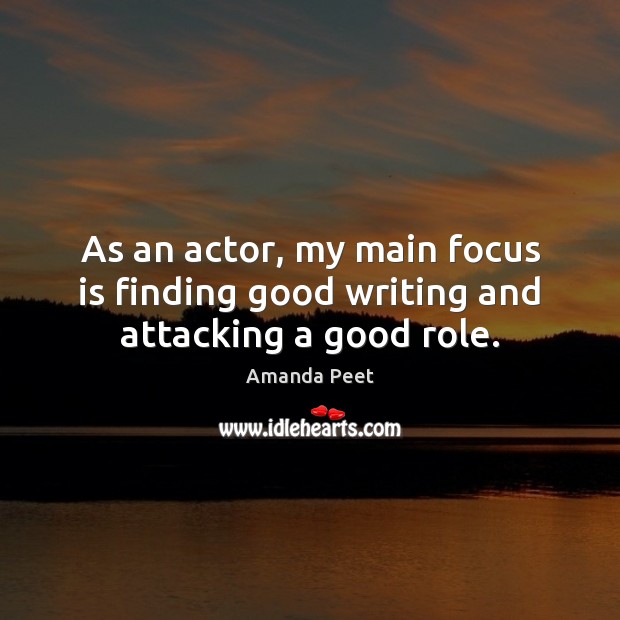 As an actor, my main focus is finding good writing and attacking a good role. Amanda Peet Picture Quote