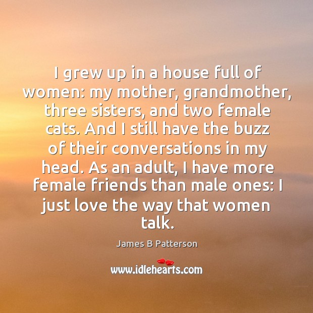 As an adult, I have more female friends than male ones: I just love the way that women talk. James B Patterson Picture Quote