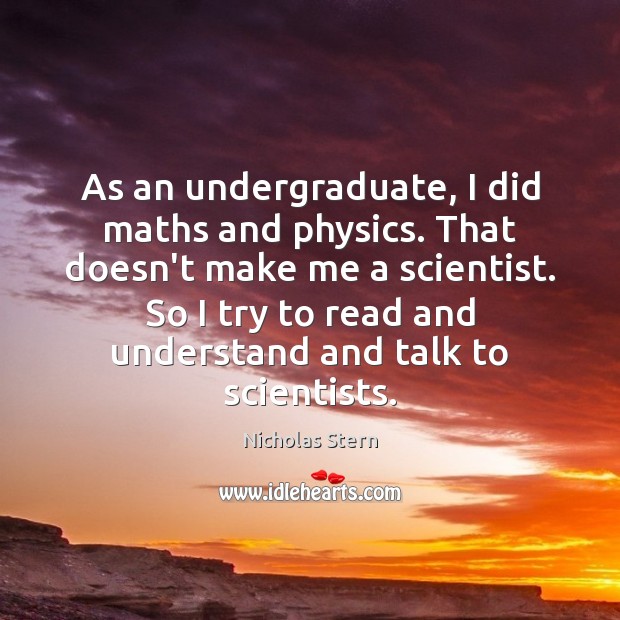 As an undergraduate, I did maths and physics. That doesn’t make me Nicholas Stern Picture Quote