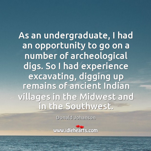 As an undergraduate, I had an opportunity to go on a number of archeological digs. Donald Johanson Picture Quote