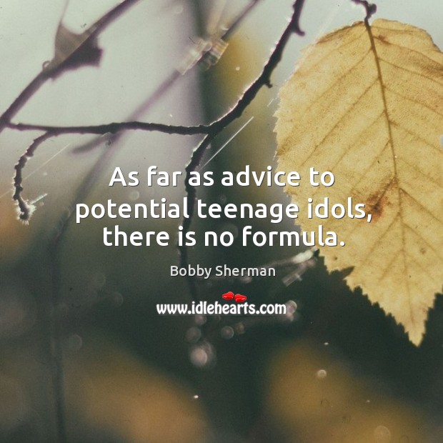 As far as advice to potential teenage idols, there is no formula. Bobby Sherman Picture Quote