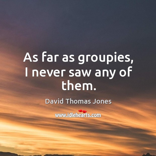 As far as groupies, I never saw any of them. David Thomas Jones Picture Quote