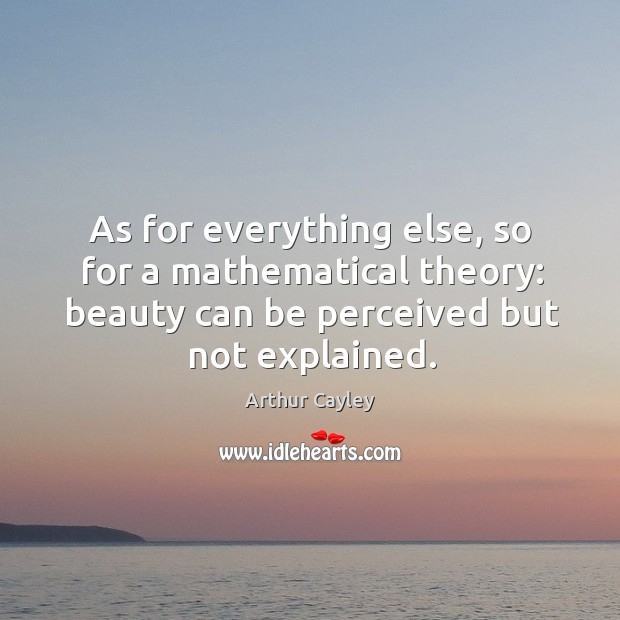 As for everything else, so for a mathematical theory: beauty can be perceived but not explained. Arthur Cayley Picture Quote
