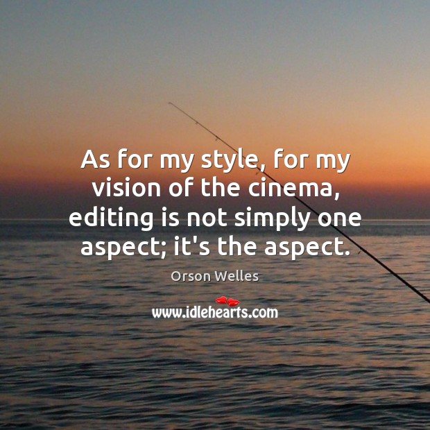As for my style, for my vision of the cinema, editing is Orson Welles Picture Quote