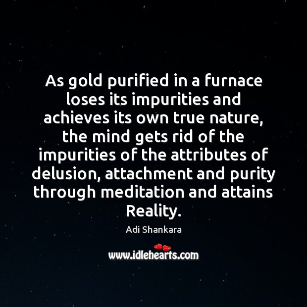 As gold purified in a furnace loses its impurities and achieves its Adi Shankara Picture Quote