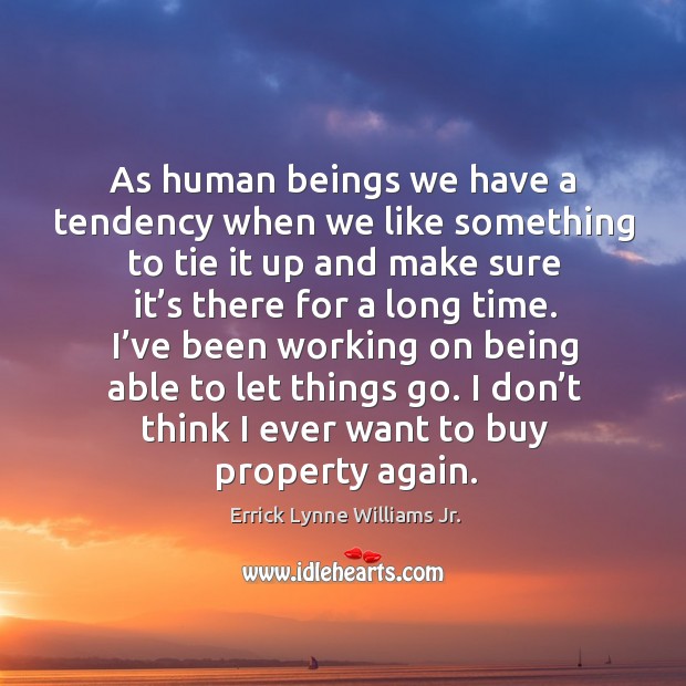 As human beings we have a tendency when we like something to tie it up and Errick Lynne Williams Jr. Picture Quote