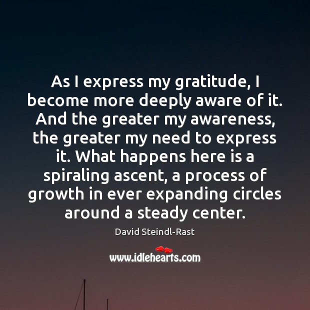 As I express my gratitude, I become more deeply aware of it. David Steindl-Rast Picture Quote