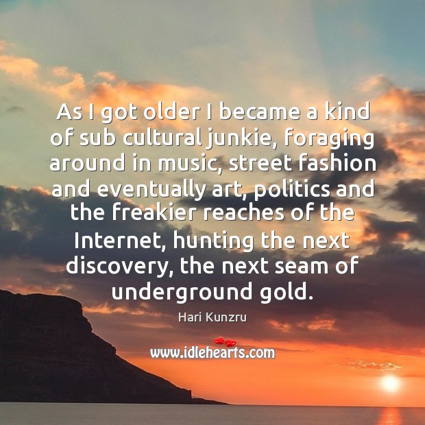As I got older I became a kind of sub cultural junkie, Hari Kunzru Picture Quote