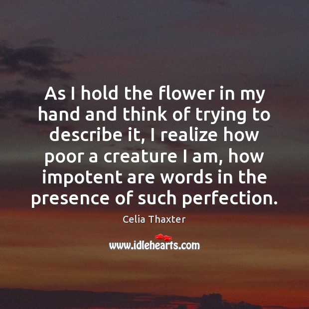 As I hold the flower in my hand and think of trying Celia Thaxter Picture Quote