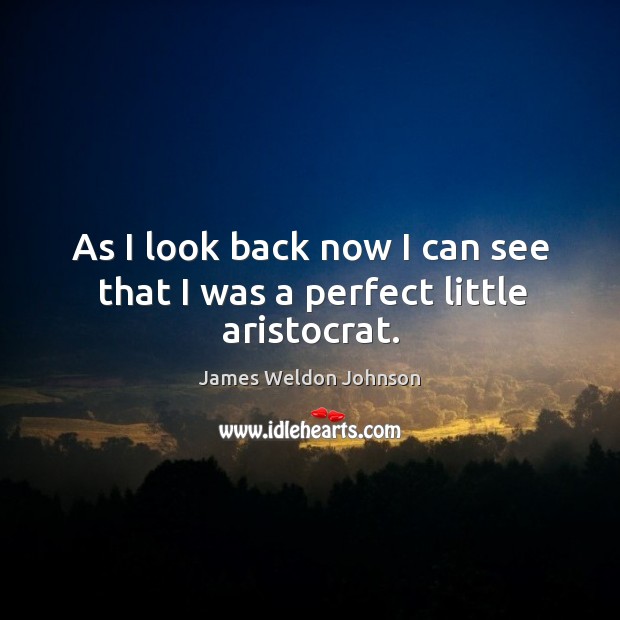 As I look back now I can see that I was a perfect little aristocrat. James Weldon Johnson Picture Quote