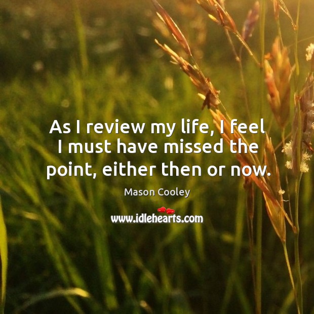 As I review my life, I feel I must have missed the point, either then or now. Mason Cooley Picture Quote