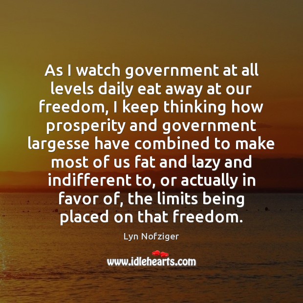 As I watch government at all levels daily eat away at our Lyn Nofziger Picture Quote