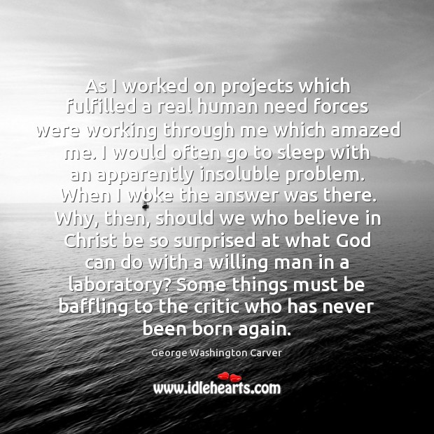 As I worked on projects which fulfilled a real human need forces George Washington Carver Picture Quote
