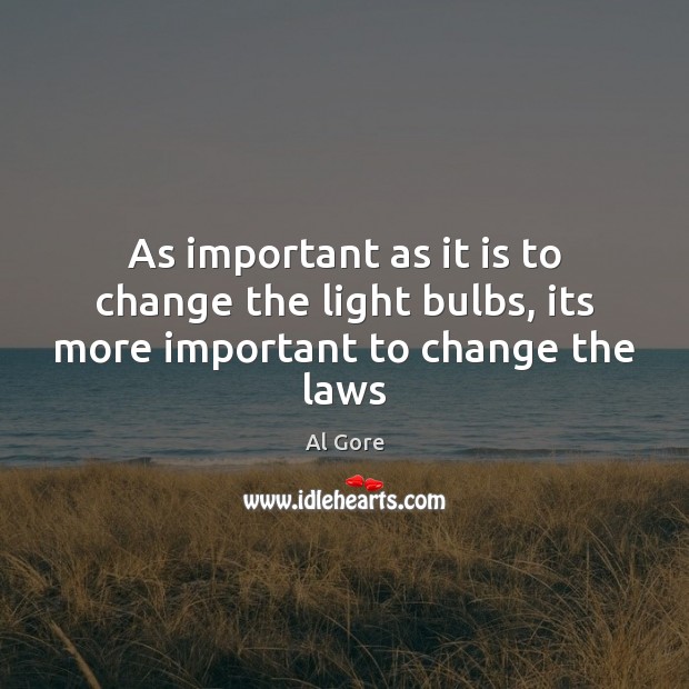 As important as it is to change the light bulbs, its more important to change the laws Al Gore Picture Quote