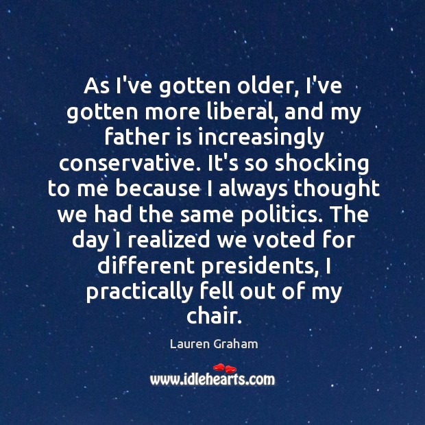 As I’ve gotten older, I’ve gotten more liberal, and my father is Lauren Graham Picture Quote