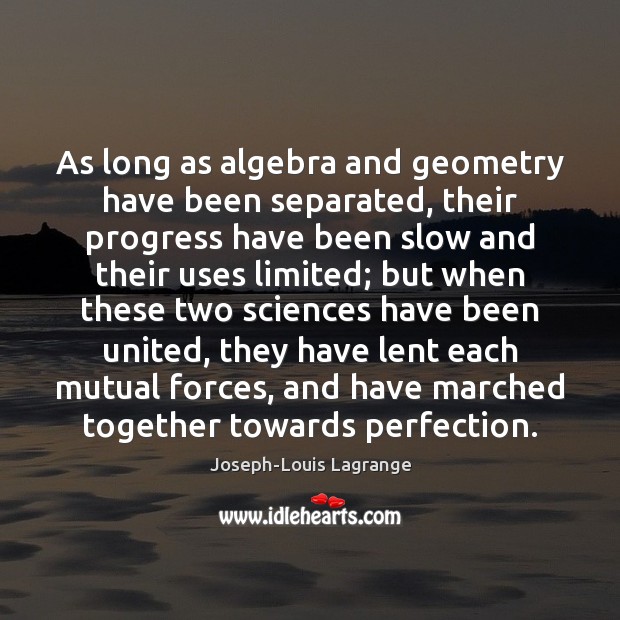 As long as algebra and geometry have been separated, their progress have Joseph-Louis Lagrange Picture Quote