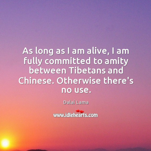 As long as I am alive, I am fully committed to amity Dalai Lama Picture Quote