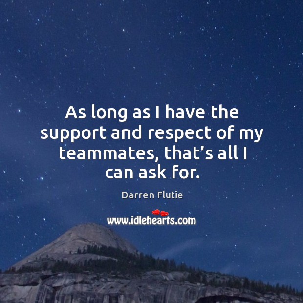 As long as I have the support and respect of my teammates, that’s all I can ask for. Image