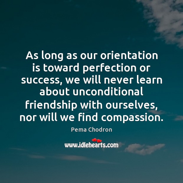 As long as our orientation is toward perfection or success, we will Pema Chodron Picture Quote
