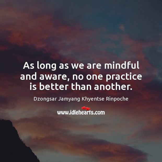 As long as we are mindful and aware, no one practice is better than another. Dzongsar Jamyang Khyentse Rinpoche Picture Quote