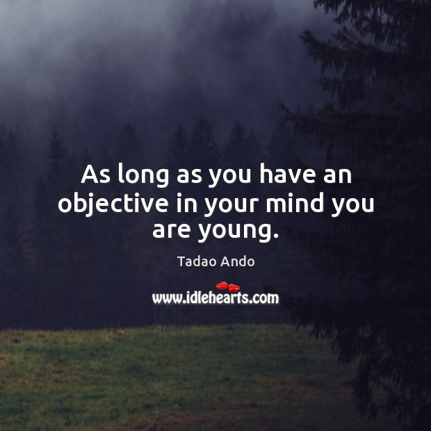 As long as you have an objective in your mind you are young. Tadao Ando Picture Quote