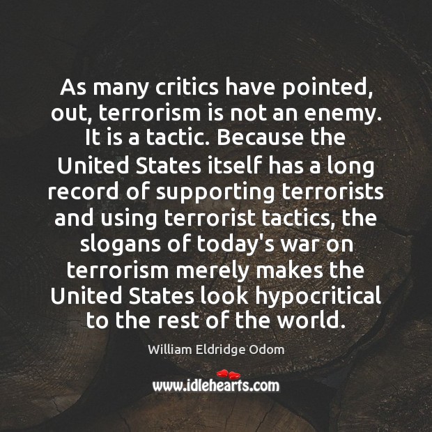 As many critics have pointed, out, terrorism is not an enemy. It Image