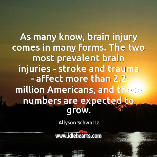 As many know, brain injury comes in many forms. The two most Allyson Schwartz Picture Quote