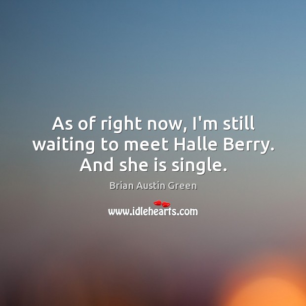 As of right now, I’m still waiting to meet Halle Berry. And she is single. Brian Austin Green Picture Quote