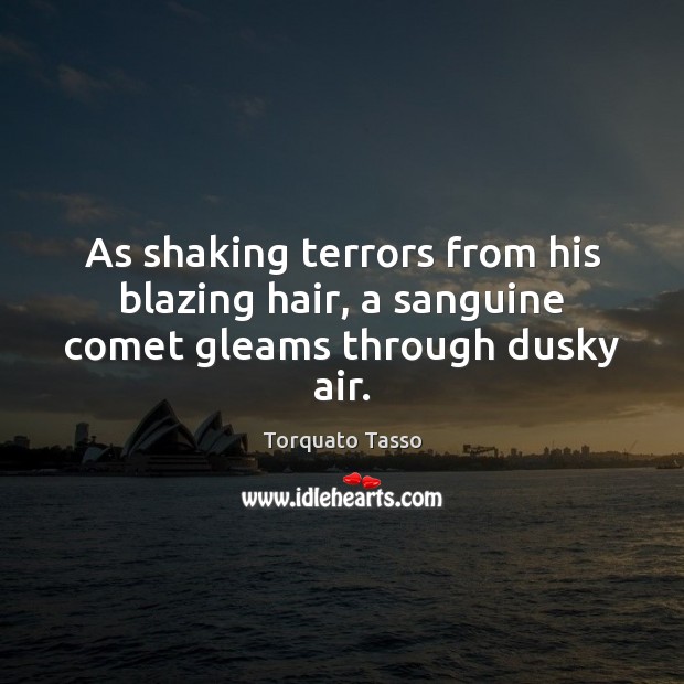 As shaking terrors from his blazing hair, a sanguine comet gleams through dusky air. Torquato Tasso Picture Quote