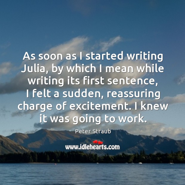 As soon as I started writing julia, by which I mean while writing its first sentence Peter Straub Picture Quote