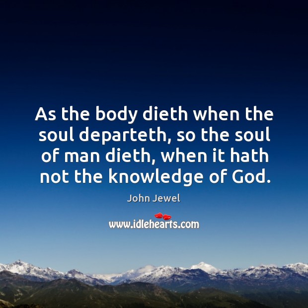 As the body dieth when the soul departeth, so the soul of man dieth, when it hath not the knowledge of God. John Jewel Picture Quote