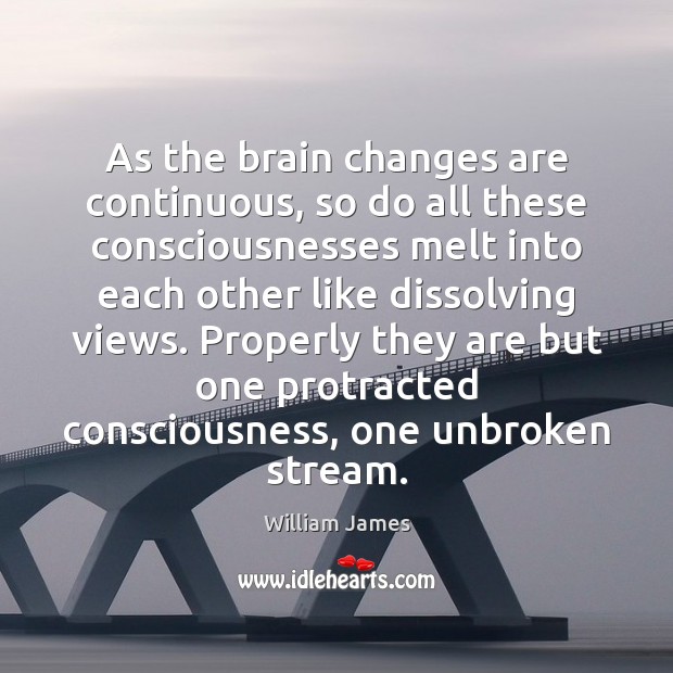 As the brain changes are continuous, so do all these consciousnesses melt William James Picture Quote
