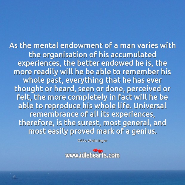 As the mental endowment of a man varies with the organisation of Image