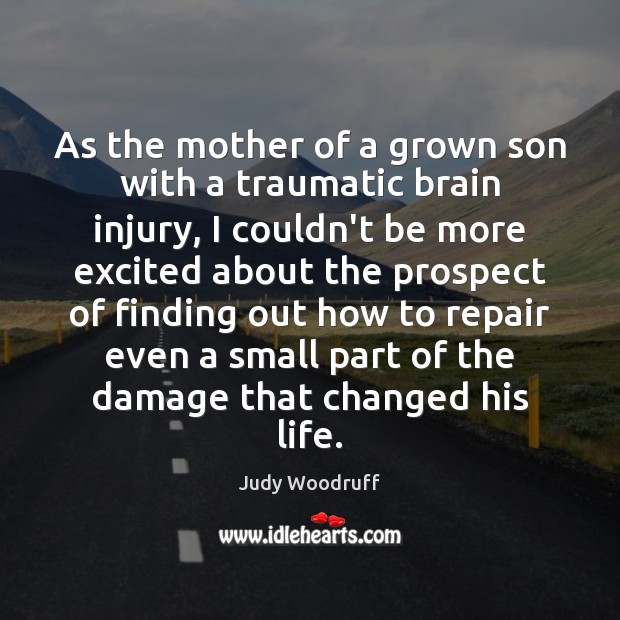 As the mother of a grown son with a traumatic brain injury, Judy Woodruff Picture Quote