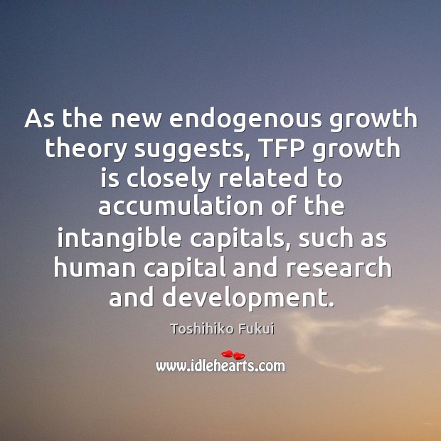 As the new endogenous growth theory suggests, tfp growth is closely related to accumulation of the Toshihiko Fukui Picture Quote