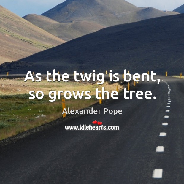 As the twig is bent, so grows the tree. Alexander Pope Picture Quote