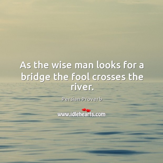 As the wise man looks for a bridge the fool crosses the river. Image